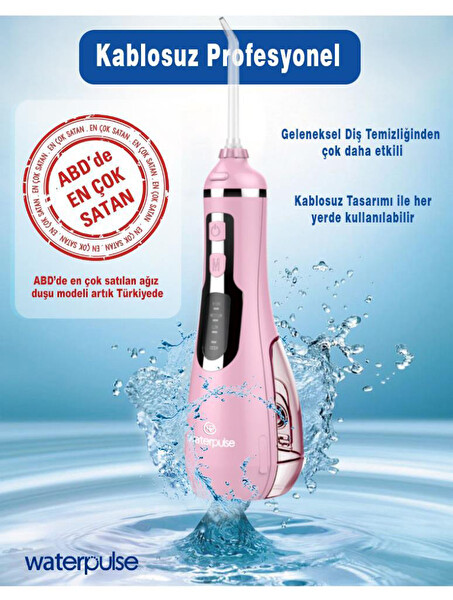 Waterpulse WP-V500-P Water Flosser Taşınabilir Şarjlı Masajlı Pembe Diş/Protez Bakım ve Ağız Duşu