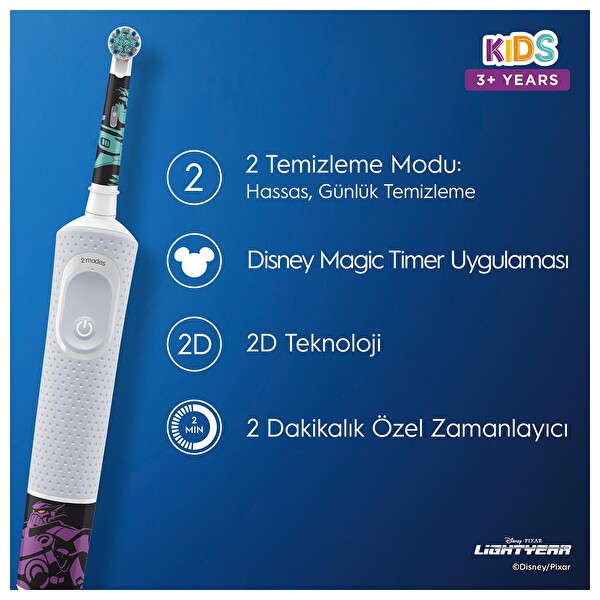Oral-B D100 Vitality Lightyear Özel Seri Çocuklar İçin Ekstra Yumuşak Şarj Edilebilir Diş Fırçası + Seyahat Kabı
