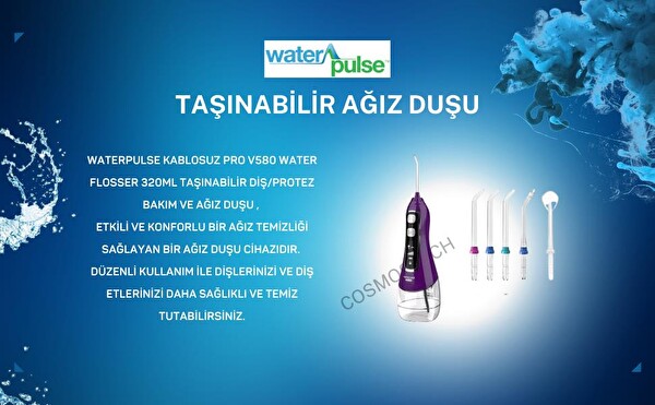 Waterpulse Kablosuz Pro V580 320 ML Taşınabilir Diş/Protez Mor Bakım Ve Ağız Duşu