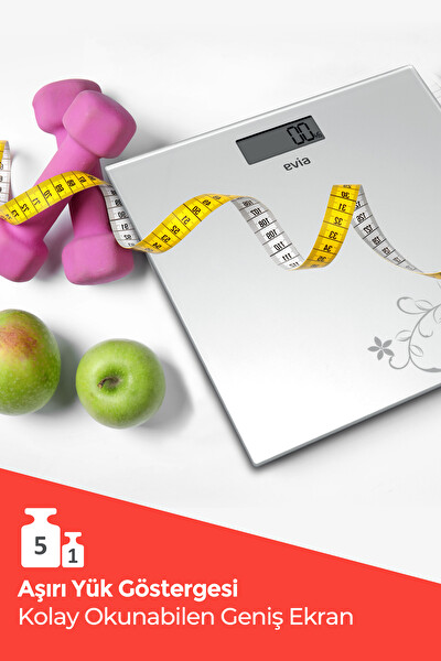 Evia EA-4107 Fokus Temper Camlı Beyaz Desenli Dijital Baskül