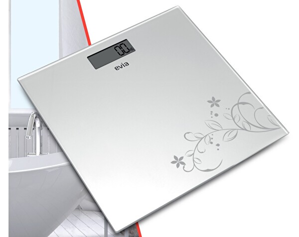 Evia EA-4107 Fokus Temper Camlı Beyaz Desenli Dijital Baskül