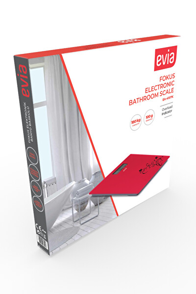 Evia EA-4107K Fokus Dayanıklı Temper Camlı Beyaz Desenli Kırmızı Dijital Baskül