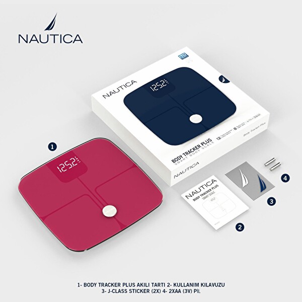 Nautica Classic Collection Plus Vücut Analizli Kırmızı Akıllı Bluetooth Tartı