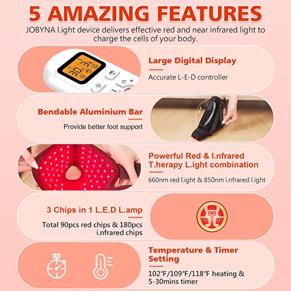 Jobyna Kırmızı Işık Terapisi Plantar Fasiit Gece Ateli 850 NM Kızılötesi Ayak Bileği