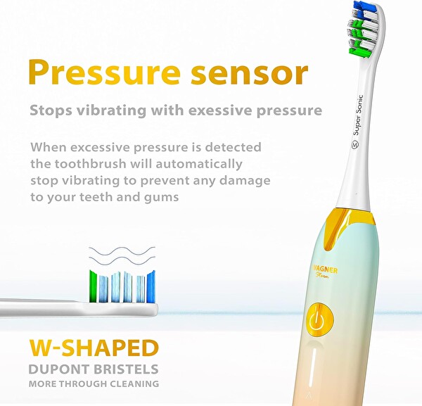 Wagner & Stern Basınç Sensörlü Ultrasonik Beyazlatıcı Şeftali-Mavi Diş Fırçası