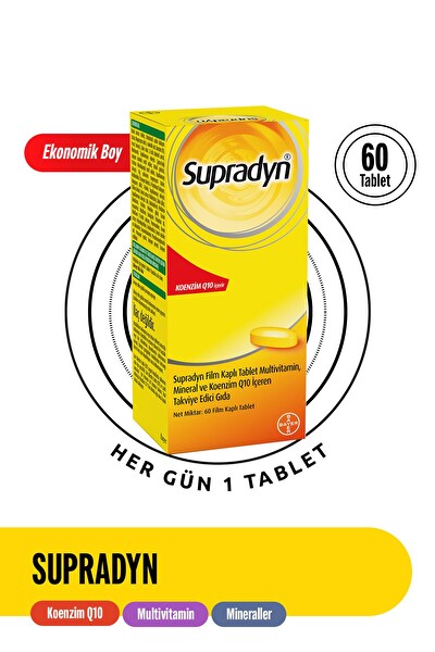 Supradyn 60 Film Kaplı Tablet Koenzim Q10, Multivitamin ve Mineral İçeren Takviye Edici Gıda