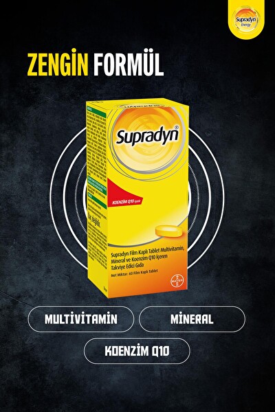 Supradyn 60 Film Kaplı Tablet Koenzim Q10, Multivitamin ve Mineral İçeren Takviye Edici Gıda