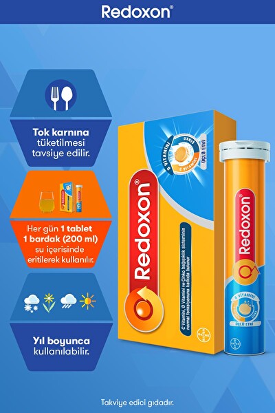 Redoxon Üçlü Etki 30 Efervesan Tablet I 1000 mg C Vitamini, D Vitamini ve Çinko İçeren Takviye Edici Gıda