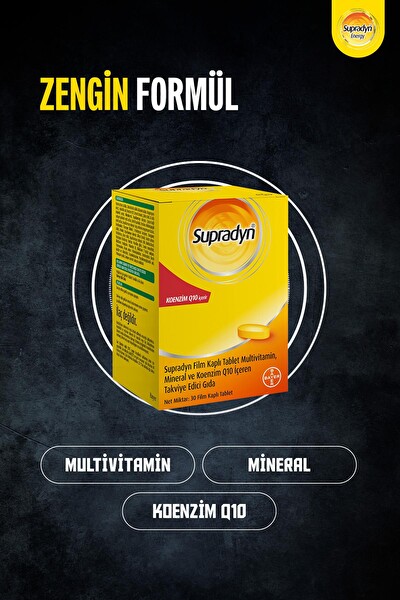 Supradyn 30 Film Kaplı Tablet Koenzim Q10, Multivitamin ve Mineral İçeren Takviye Edici Gıda