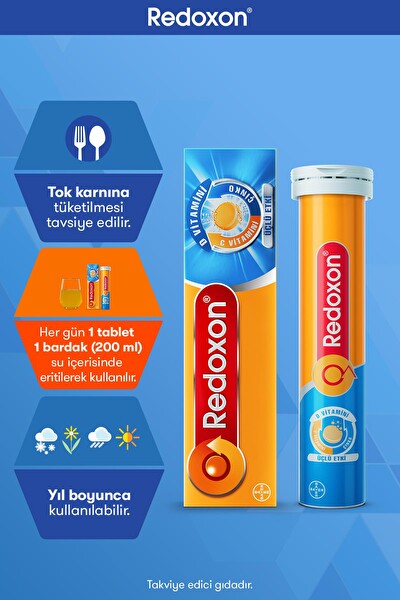 Redoxon Üçlü Etki 15 Efervesan Tablet I 1000 mg C Vitamini, D Vitamini ve Çinko İçeren Takviye Edici Gıda