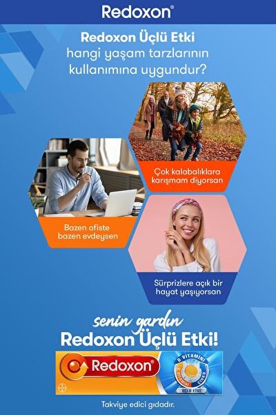 Redoxon Üçlü Etki 15 Efervesan Tablet I 1000 mg C Vitamini, D Vitamini ve Çinko İçeren Takviye Edici Gıda