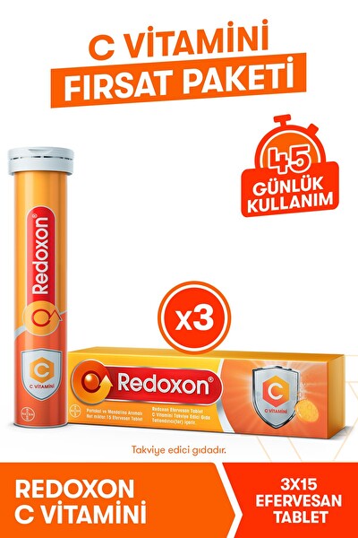 Redoxon C Vitamini 15 Efervesan Tablet 3li Paket I 1000 Mg C Vitamini İçeren Takviye Edici Gıda