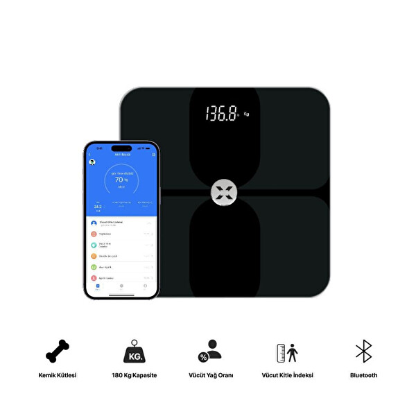 Xenon Smart Dijital Mobil Uygulama Denetimli Akıllı Tartı Yağ Kemik Kas Kütlesi Ölçen Vücut Veri Analizi için Bluetooth Baskül