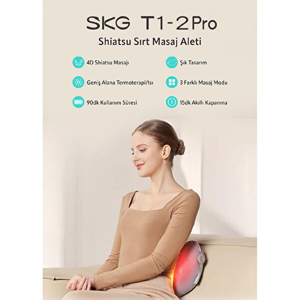 SKG T1-2 PRO Özel Termoterapi-Isı Terapisi Bel-Kalça-Sırt-Omuz Boyun Masaj Aleti Kablosuz ve Type-C Masaj Yastığı