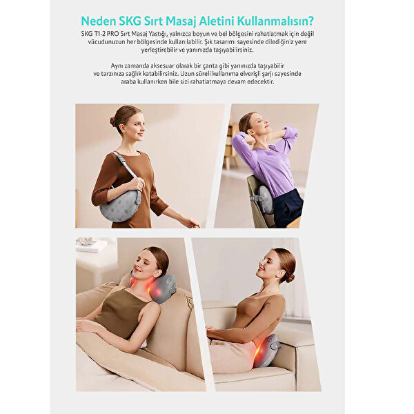 SKG T1-2 PRO Özel Termoterapi-Isı Terapisi Bel-Kalça-Sırt-Omuz Boyun Masaj Aleti Kablosuz ve Type-C Masaj Yastığı