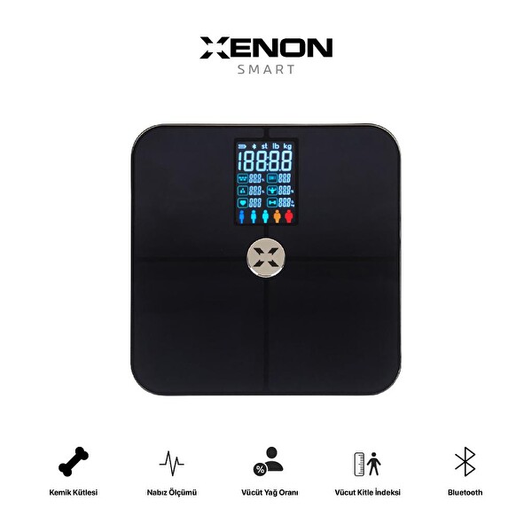 Xenon Smart Dijital Mobil Uygulama Denetimli Nabız Ölçer Yağ Kemik Kas Kütlesi Ölçen Vücut Veri Analizi Bluetooth Baskül