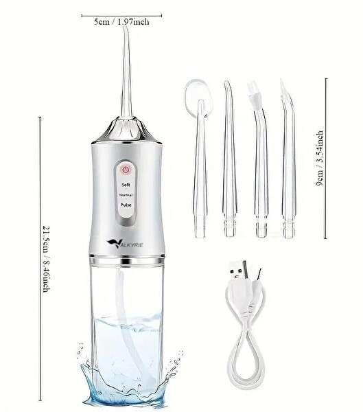 Valkyrie Şarj Edilebilir 4 Başlıklı Taşınabilir Diş Protez Bakım ve Ağız Duşu Yüksek Kapasite Beyaz