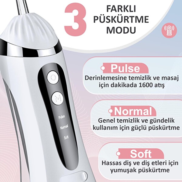 Valkyrie Şarj Edilebilir Diş Protez Bakım Ağız Duşu 4 Başlıklı Taşınabilir - Beyaz