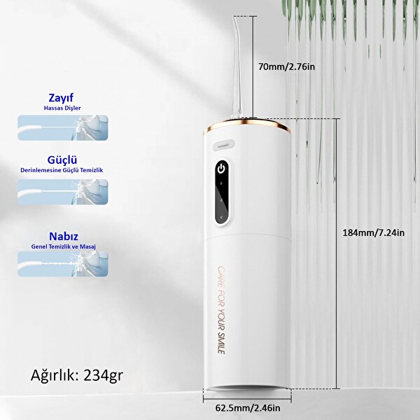 Valkyrie Şarj Edilebilir Taşınabilir Ağız Duşu 280 ML Diş Protez Bakım Cihazı Gündelik Kullanım