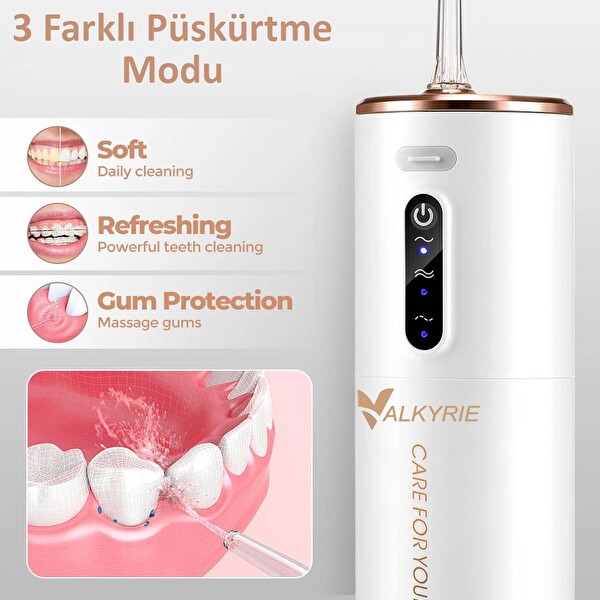 Valkyrie Şarj Edilebilir Taşınabilir Ağız Duşu 280 ML Diş Protez Bakım Cihazı Gündelik Kullanım