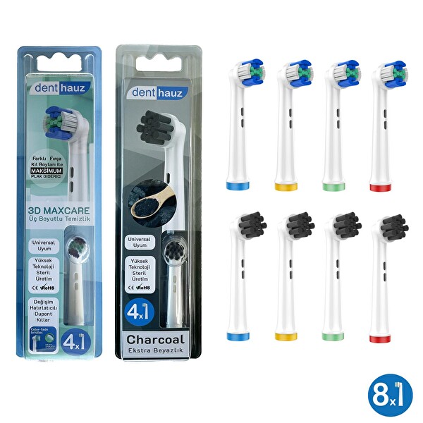 Denthauz Kombo set 3D Maxcare - Charcoal Yumuşak Oral-B Uyumlu Yedek Diş Fırçası Başlıkları