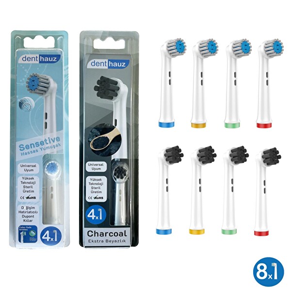 Denthauz Kombo set Sensetive - Charcoal Yumuşak Oral-B Uyumlu Yedek Diş Fırçası Başlıkları