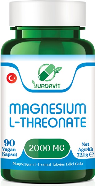 Yurdavit Magnesium L-threonate Magnezyum L-treonat 2000 MG 90 Kapsül Vegan