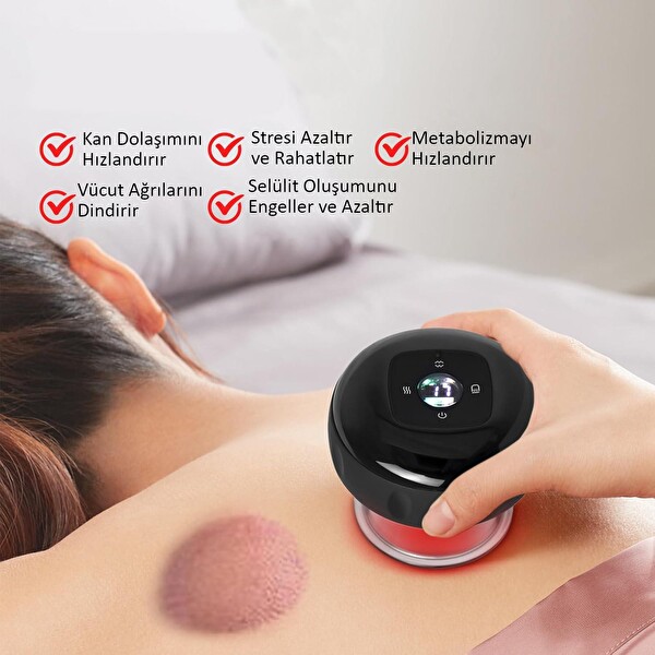 Valkyrie Şarjlı Kupa Çekme Vakum Masaj Aleti Selülit Giderci Hacamat Cihazı Isıtıcılı Siyah