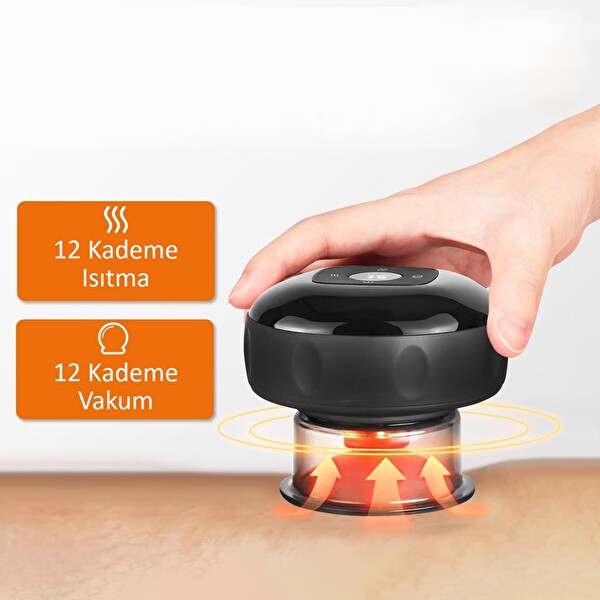 Valkyrie Şarjlı Kupa Çekme Vakum Masaj Aleti Selülit Giderci Hacamat Cihazı Isıtıcılı Siyah