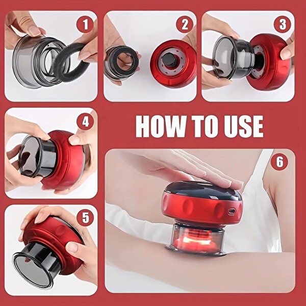 Valkyrie Şarjlı Kupa Çekme Vakum Masaj Aleti Selülit Giderci Hacamat Cihazı Isıtıcılı - Kırmızı