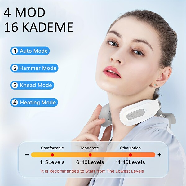 Valkyrie Isıtmalı 4 Mod 16 Kademe Servikal Şarjlı Mikro Elektrikli Omuz ve Boyun Masaj Aleti