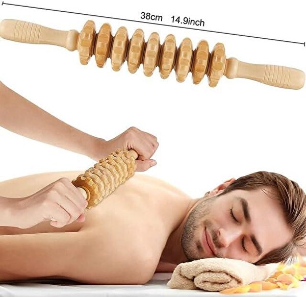 Valkyrie Medikal Ahşap Masaj Merdanesi Selült Giderici Bel Boyun Sırt Bacak Masaj Aleti