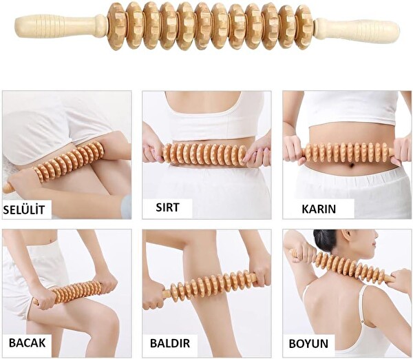 Valkyrie Medikal Ahşap Masaj Merdanesi Selült Giderici Bel Boyun Sırt Bacak Masaj Aleti