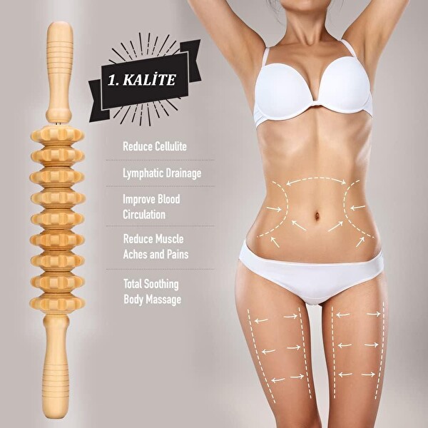 Valkyrie Medikal Ahşap Masaj Merdanesi Selült Giderici Bel Boyun Sırt Bacak Masaj Aleti