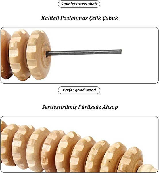 Valkyrie Medikal Ahşap Masaj Merdanesi Selült Giderici Bel Boyun Sırt Bacak Masaj Aleti