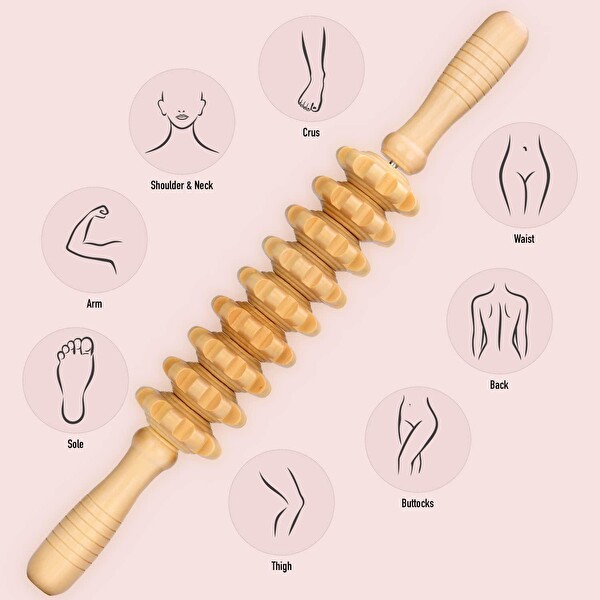Valkyrie Medikal Ahşap Masaj Merdanesi Selült Giderici Bel Boyun Sırt Bacak Masaj Aleti