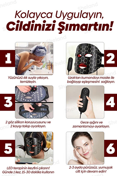 Sheland Pro Kumandalı 7 Renk Led Yüz Maskesi Esnek Silikon Yüz Şekline Göre Şekillenen Yüz Maskesi