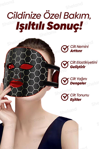 Sheland Pro Kumandalı 7 Renk Led Yüz Maskesi Esnek Silikon Yüz Şekline Göre Şekillenen Yüz Maskesi