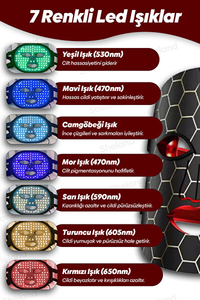 Sheland Pro Kumandalı 7 Renk Led Yüz Maskesi Esnek Silikon Yüz Şekline Göre Şekillenen Yüz Maskesi