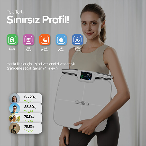Bester BS9250 8 Elektrotlu Akıllı Tartı – ITO Kaplamalı Segmental Analiz, 3.5