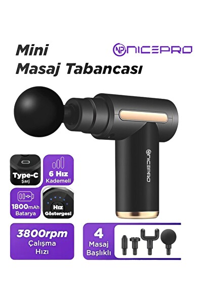 NPO NMJ6 6 Seviyeli 4 Başlıklı 3800 RPM Type-C Taşınabilir Profesyonel Mini Masaj Tabancası