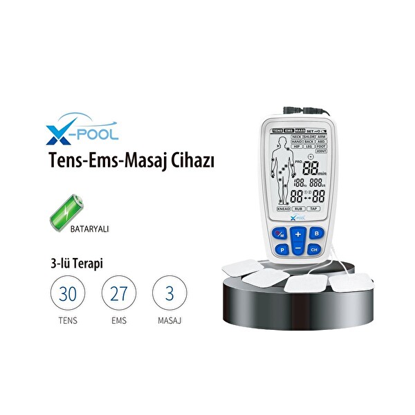 X-Pool R-C4A Bataryalı 2 Kanallı Dijital Tens EMS Masaj Cihazı