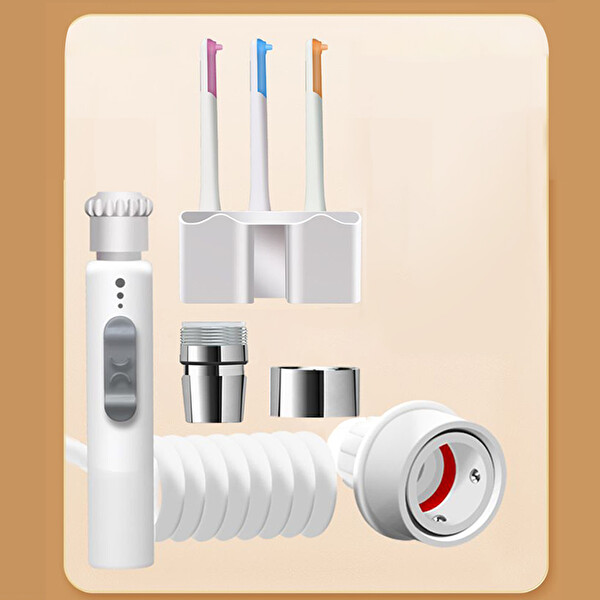 Ghdent 3 Başlıklı Askılıklı Musluk Bağlantılı Şarjsız ve Kademe Ayarlı Hijyenik Temizlik Manuel Ağız Duşu