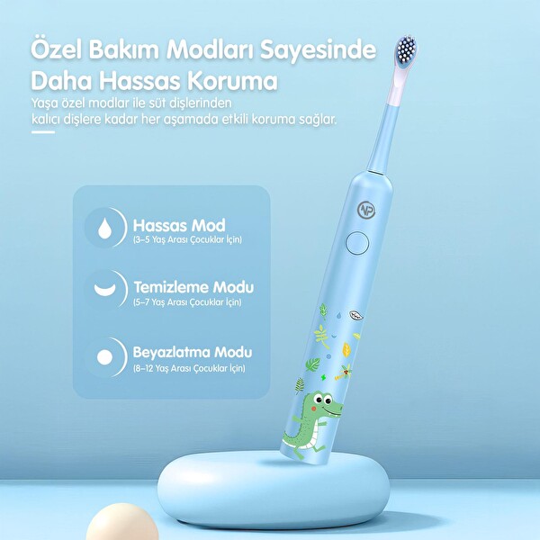 NPO Nicefeel X500 Çocuklar İçin Dakikada 39600 Titreşim Şarjlı Sonic Diş Fırçası Mavi