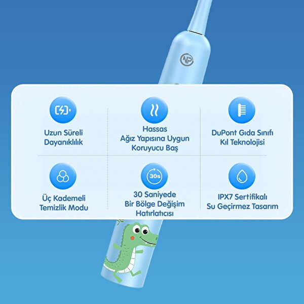 NPO Nicefeel X500 Çocuklar İçin Dakikada 39600 Titreşim Şarjlı Sonic Diş Fırçası Mavi