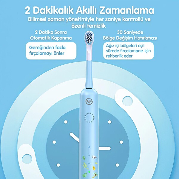 NPO Nicefeel X500 Çocuklar İçin Dakikada 39600 Titreşim Şarjlı Sonic Diş Fırçası Mavi