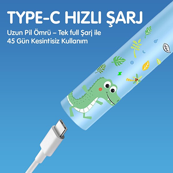 NPO Nicefeel X500 Çocuklar İçin Dakikada 39600 Titreşim Şarjlı Sonic Diş Fırçası Mavi