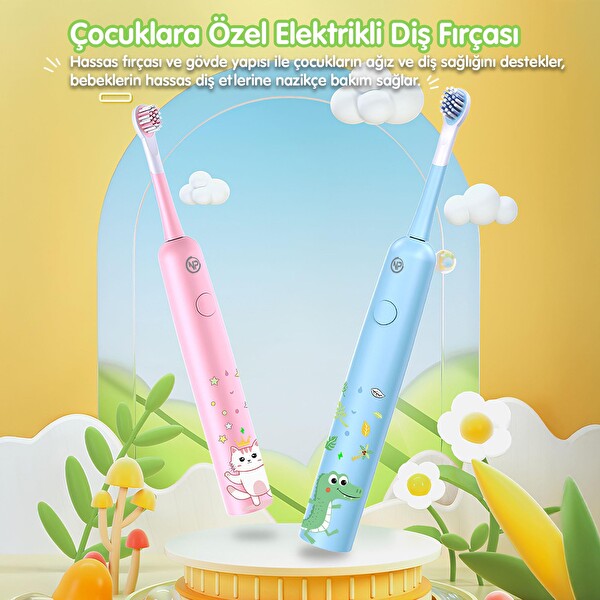 NPO Nicefeel X500 Çocuklar İçin Dakikada 39600 Titreşim Şarjlı Sonic Diş Fırçası Pembe