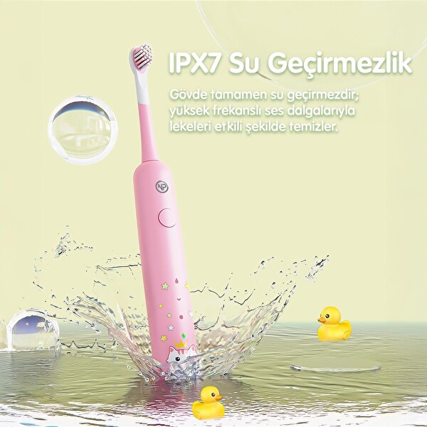 NPO Nicefeel X500 Çocuklar İçin Dakikada 39600 Titreşim Şarjlı Sonic Diş Fırçası Pembe