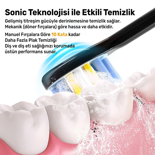 NPO Nicefeel X610-Z Dakikada 40000 Titreşim Şarjlı Sonic Profesyonel Diş Fırçası Siyah